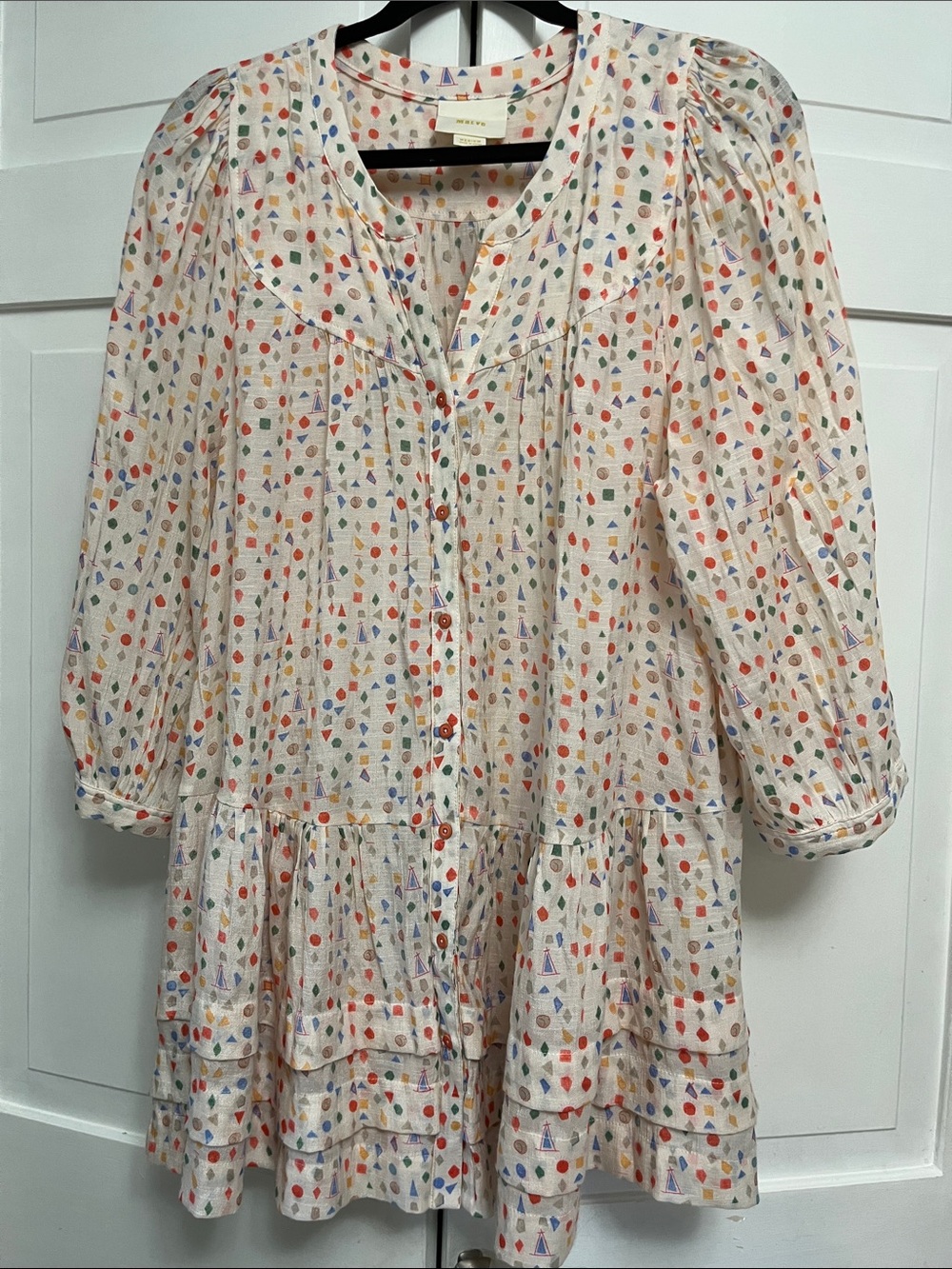 Maeve Cream Dress with Multicolor Geometric Print Size M
